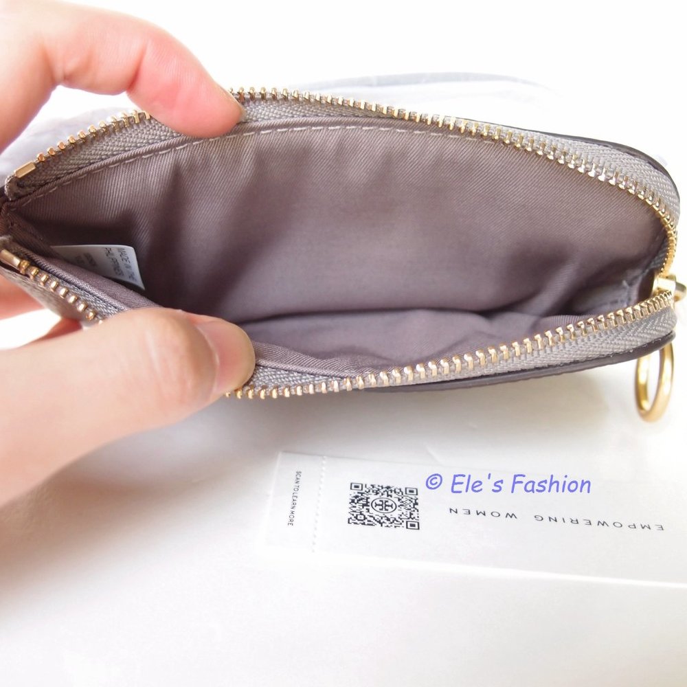 NWT Tory Burch Perry Bombe Card Case Small Leather Wristlet Gray Heron - Picture 7 of 13